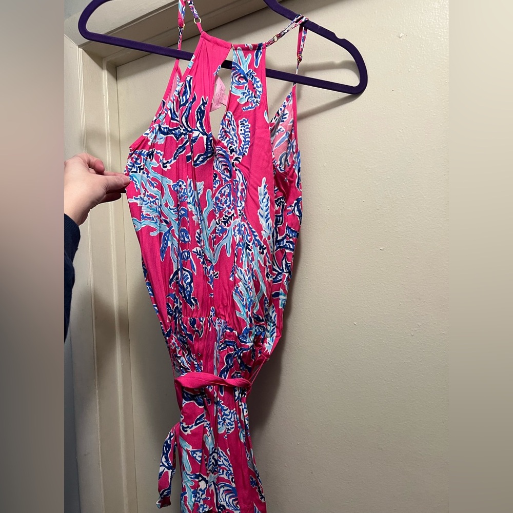 Vibrant Pink And Blue Patterned Romper - image 2